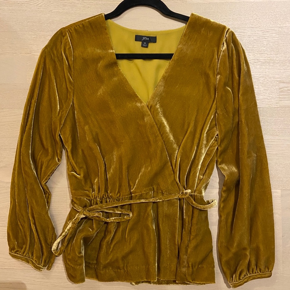 J Crew Faux-Wrap Top in Gold Velvet